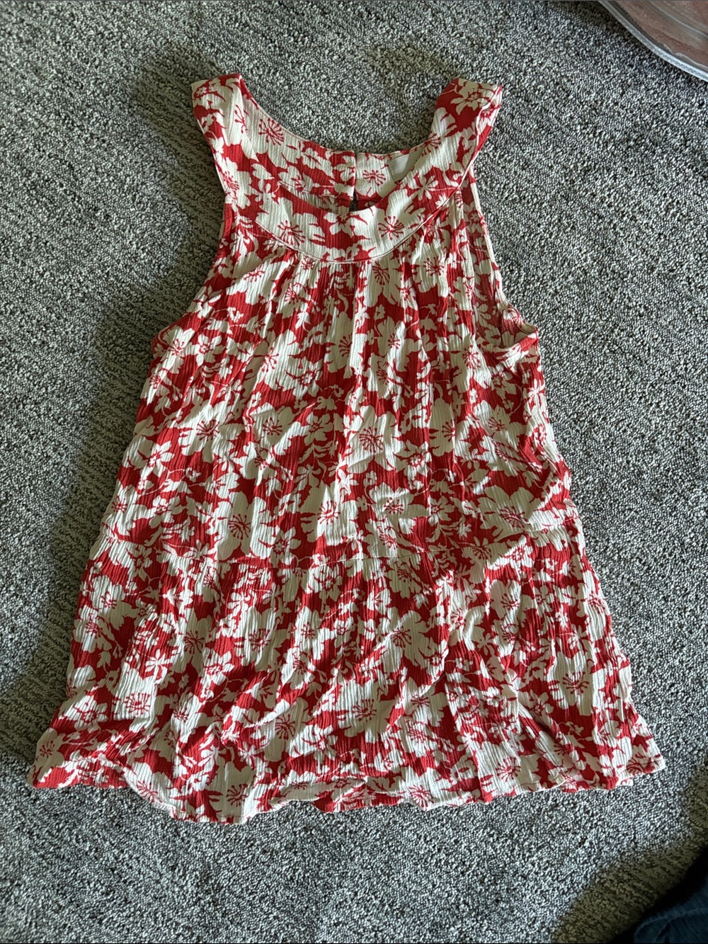 LOFT Cream and Red Floral Sleeveless Dress